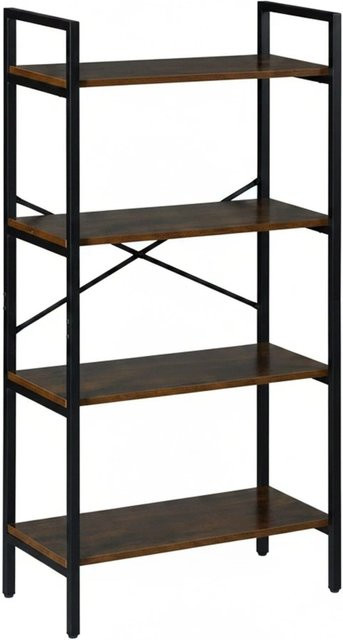 Relaxdays Bücherregal im Industriedesign aus Metall und Holzwerkstoff, Schwarz Braun, B: 60 cm, T: 32 cm, H: 122 cm - Bild 1