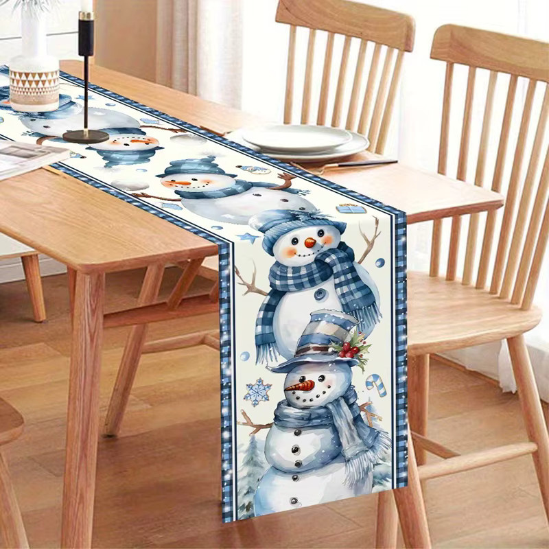 VIKAMA Nordic Schneemann Tischläufer für Weihnachten in Blau, B/H: 183 x 33 cm - Bild 3