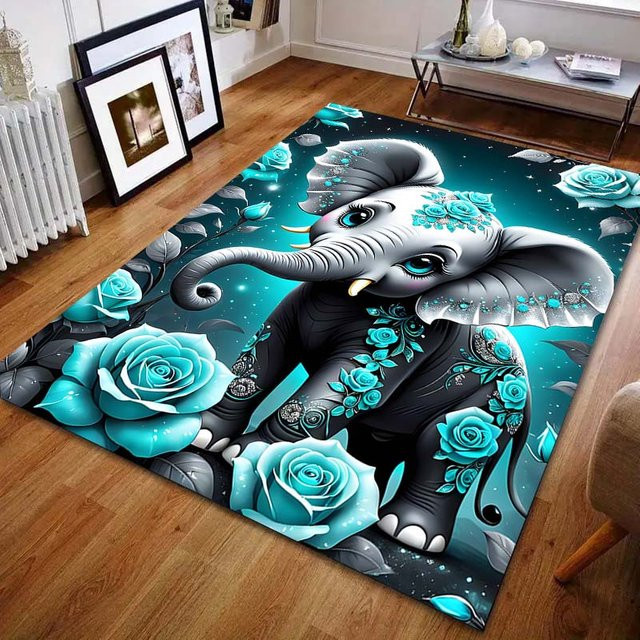 UQIDEHOME Fantasy Baby Elefant Print Teppich, Mehrfarbig, B/T: 80 x 50 cm - Bild 1