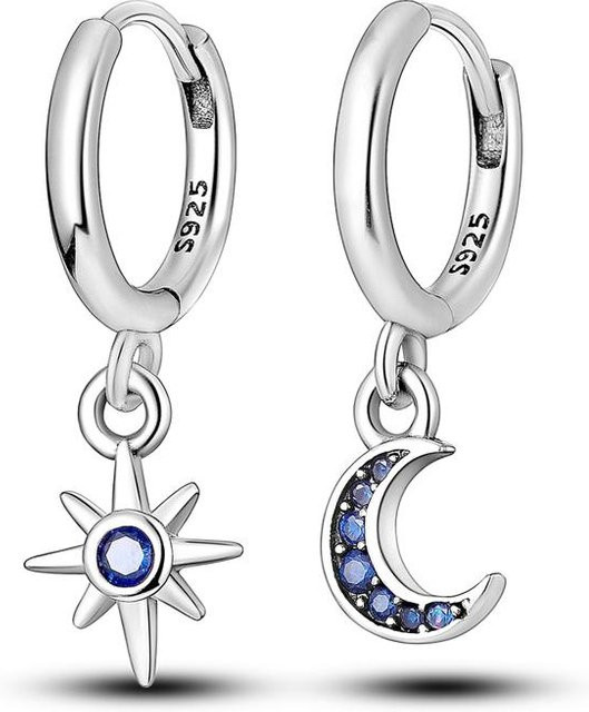 Ohrringe 925 Silber, Stern und Mond, Zirkonia, Damen, Weiß - Bild 1