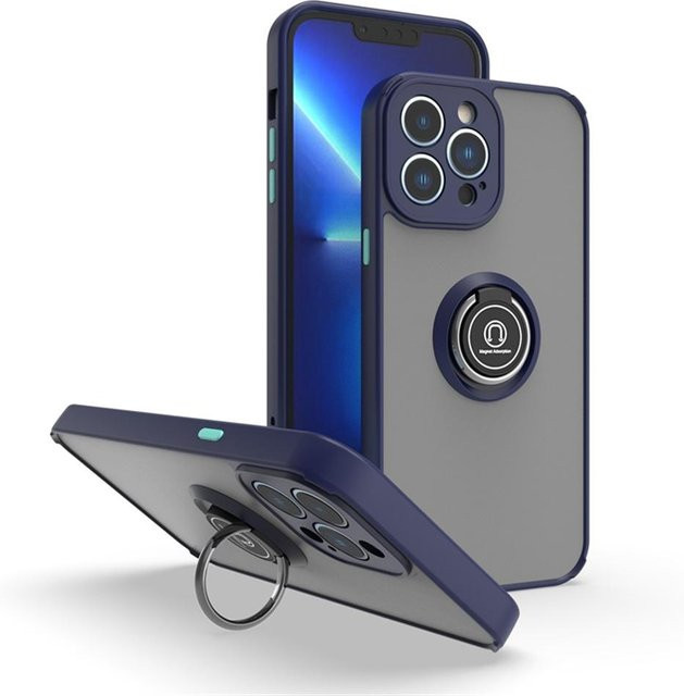 Stoßfeste iPhone Schutzhülle mit mattem Gehäuse und Magnethalter Ringständer in Grau für verschiedene iPhone Modelle - Bild 1