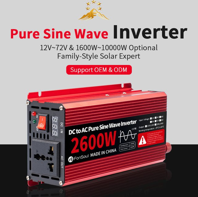 Reiner Sinus Off-Grid Wechselrichter DC zu AC 220 V 230 V 240 V für Autobatterien mit 2600 W und 1600 W in Rot - Bild 1