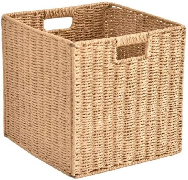 HuidaiAuto Aufbewahrungskorb aus Rattanimitat in Beige, quadratische gewebte Aufbewahrungsbox mit Griffen, B/T/H: 30 x 30 x 30 cm - Bild 1