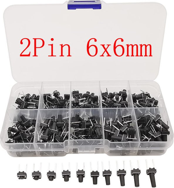 LOCHEUK Micro Tactile Switch 2 Pin Push Button Momentary Schalter, Schwarz, B/H/T: 6 x 6 x 4,3 mm bis 13 mm - Bild 1