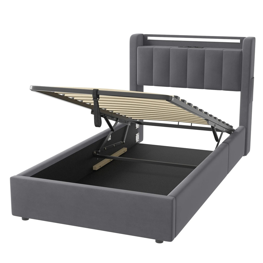 okwish Polsterbett mit Bettkasten und LED-Licht in Grau, B/T/H: 90 x 190 x 133,5 cm - Bild 2