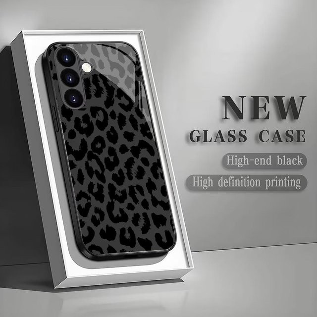Handyhülle mit Leopardenmuster aus gehärtetem Glas für Samsung Galaxy S26 S25 S24 S23 S22 S21 S20 FE Plus Ultra in Schwarz - Bild 1