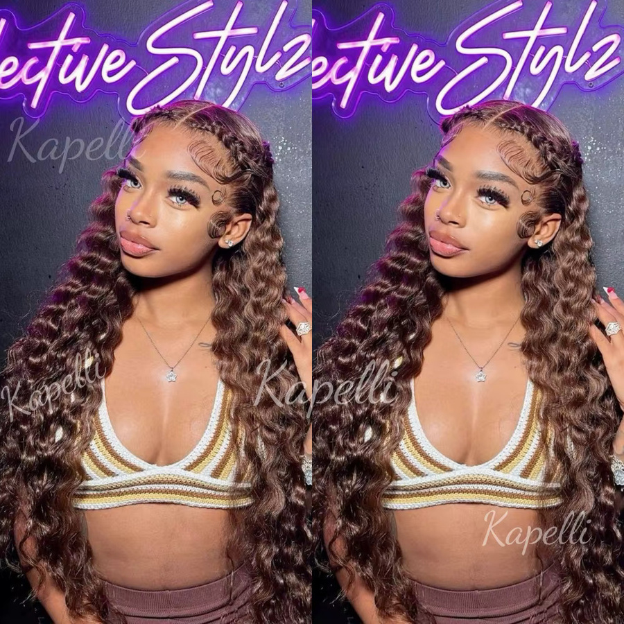 Kapelli Echthaar-Extensions, lockig, 4x4 HD transparente Spitze, schokoladenbraun - Bild 6