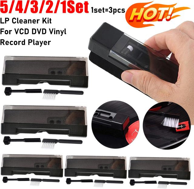VODOOL Vinyl-Schallplatten-Reinigungsset in Schwarz mit antistatischer Reinigungsbürste und Staubentferner-Kit für Plattenspieler, LP, VCD und DVD - Bild 1