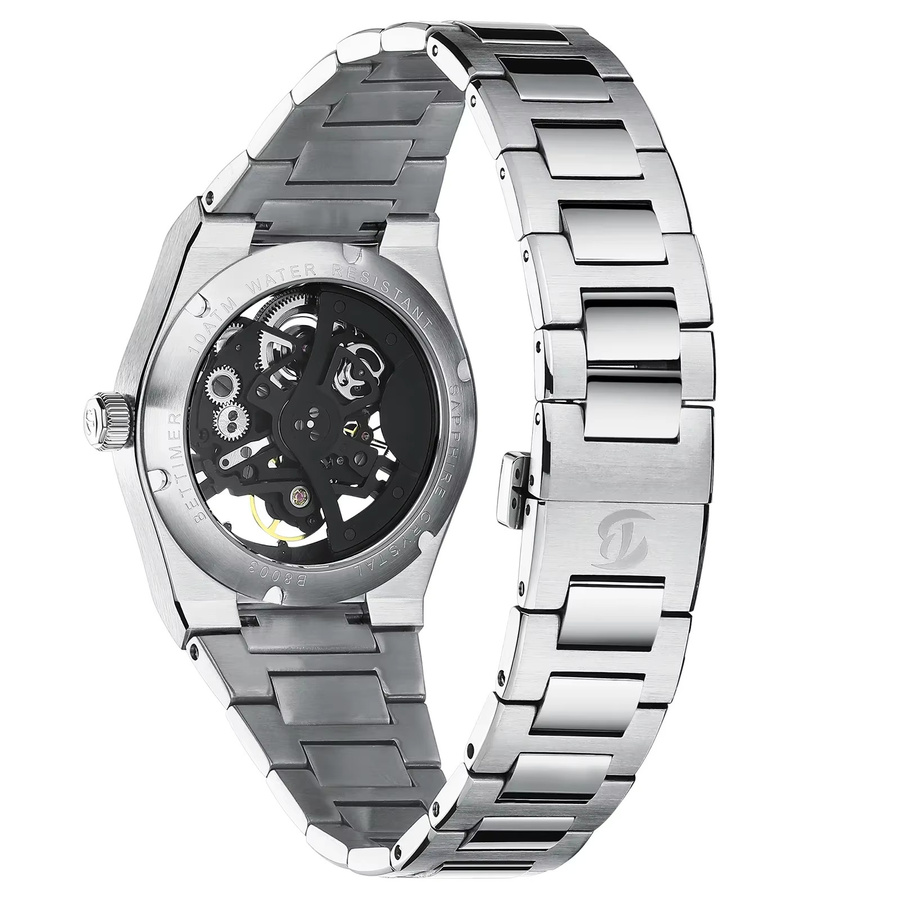 BETTIMER Mechanische Herren Uhr, Edelstahl, Silber, Saphirglas - Bild 4