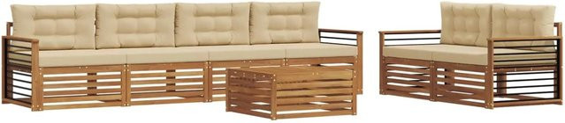 vidaXL Outdoor-Sofagarnitur 7-teilig aus Akazienholz mit Kissen in Natur und Beige - Bild 1