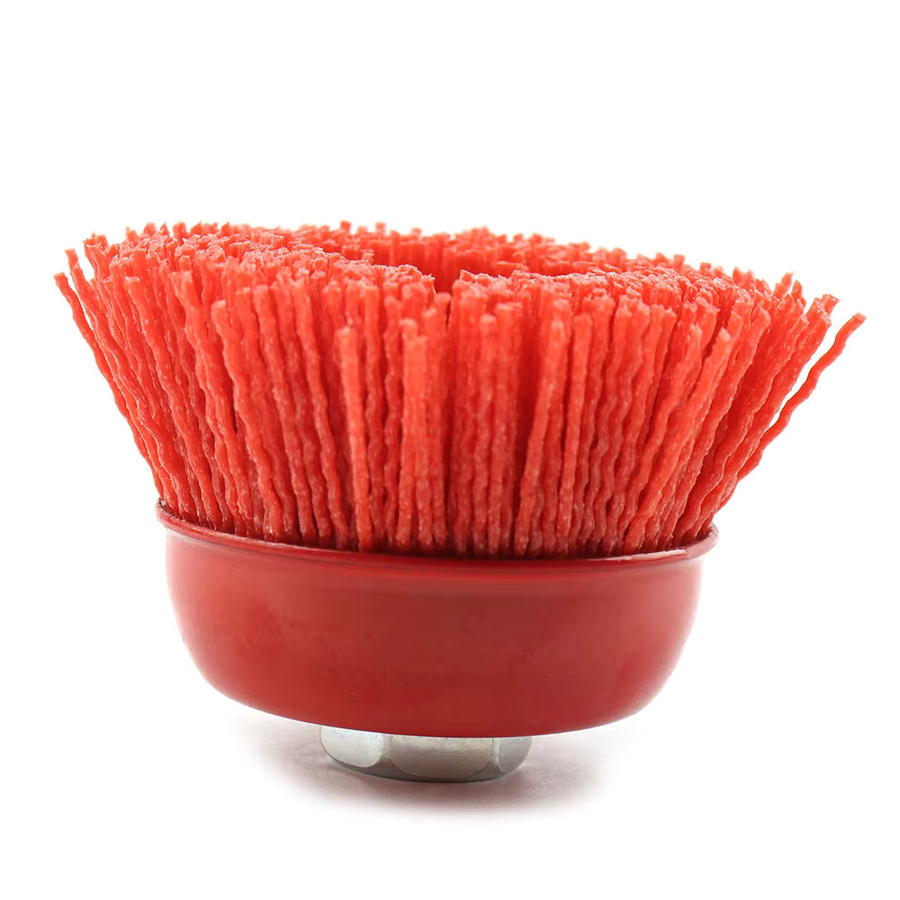 NuoDunco Nylon-Radbürste für den Winkelschleifer, 75 mm Schleiffilament in Rot/Mehrfarbig zum Entfernen von Rost und Polieren von Metall und Holz - Bild 3
