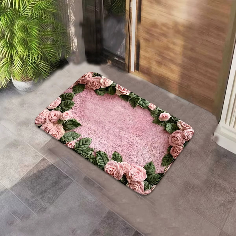 VIKAMA Teppich mit rosa Rosenmuster, rutschfest und wasserabsorbierend, B/T: 60 x 40 cm - Bild 2