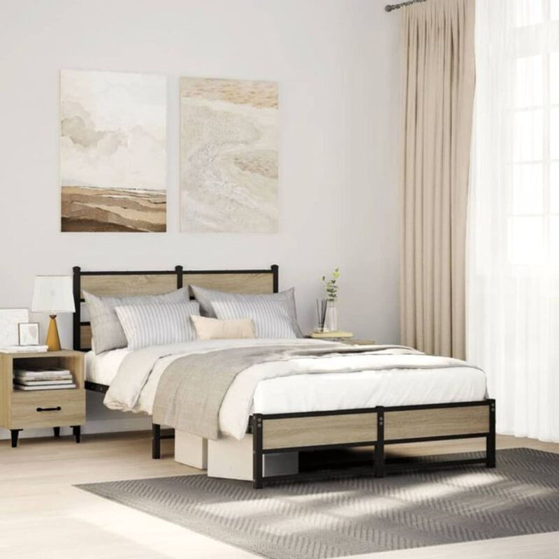 Metallbett Vidaxl in Sonoma-Eiche Natur, B/T/H: 120 x 190 cm - Bild 1