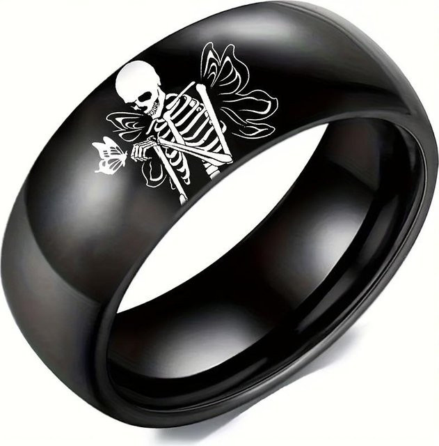 GDMN jewelry Ring Titanstahl, Totenkopf-Rahmenmuster, Schwarz, Unisex, 13 - Bild 1