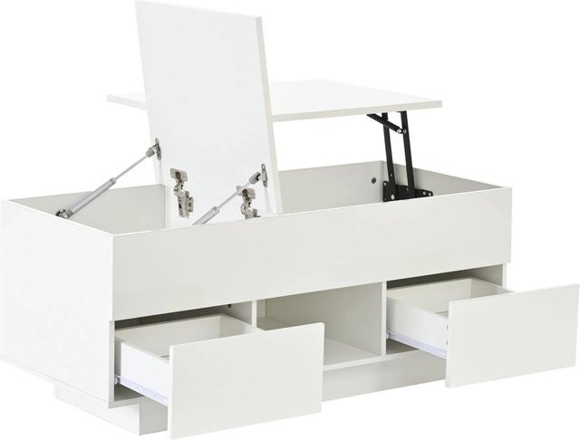 okwish Couchtisch in Weiß mit LED-Schublade und höhenverstellbarer Platte, modern und glänzend, B/T/H: 100 x 45 x 43 cm - Bild 1