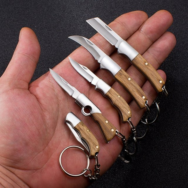 Mwyhmut Mini-Taschenmesser aus Holz mit Schlüsselanhänger, faltbares Camping- und Outdoor-Messer - Bild 1