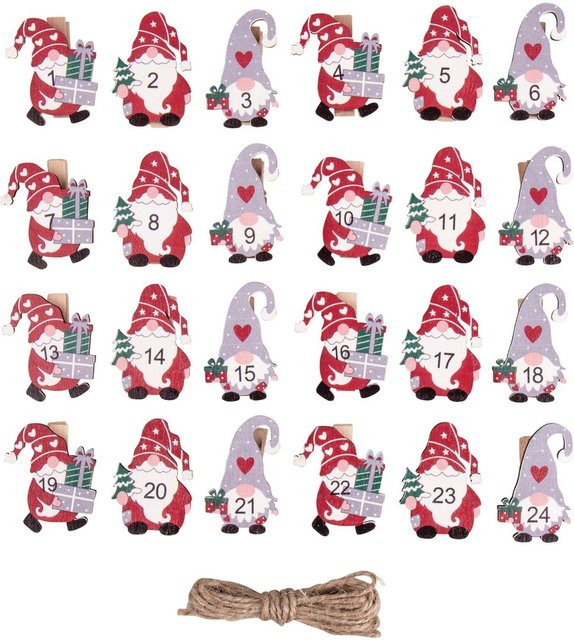 Rayher Adventskalender-Zahlen Weihnachtswichtel Santa mit Holzklammer aus Pappelholz und Metall - Bild 1