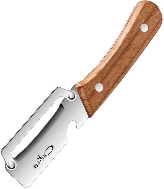 Multifunktionaler Gemüseschäler aus Edelstahl mit braunem Holzgriff - Bild 1