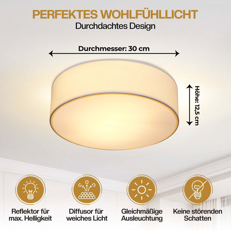 MONZANA Deckenlampe aus weißem Leinenstoff mit Durchmesser: 30 cm - Bild 2