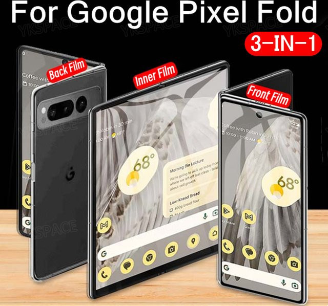 3 in 1 Hydrogel Displayschutzfolie für Google Pixel 9 Pro Fold 5G, transparent, matt und klar, Set für Vorder- und Rückseite, Anti-Fingerabdruck-Schutz - Bild 1