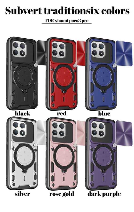 Stoßfeste Handyhülle von szHAIyu für Poco X8 Pro Max F8 Ultra Poco X7 Pro mit Schiebe-Kameralinsenabdeckung und Magnetringhalter in Schwarz und Lila - Bild 6