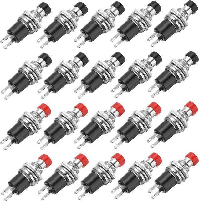 AOKIN Mini Momentary Push Button Switch PBS-110 Schalter mit Lötfuß, 250V AC, 7mm, Schwarz/Rot - Bild 1