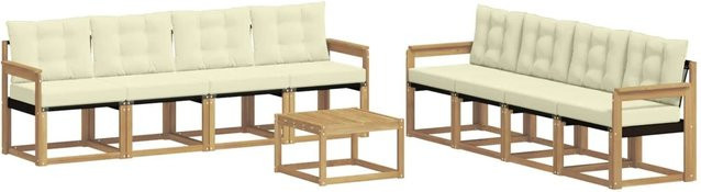 vidaXL Outdoor-Sofagarnitur 9-tlg. aus Akazienholz mit Kissen und Textilene in Weiß und Beige - Bild 1