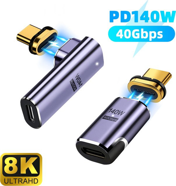 MCGILLON USB4.0 Magnetadapter USB-C Stecker auf Buchse mit 140 W und 40 Gbit/s für 8K 60 Hz in Gold - Bild 1