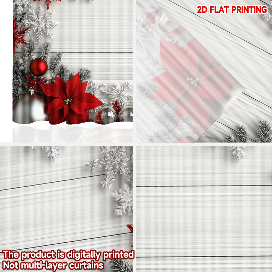 Set aus 2 weihnachtlichen Polyester-Vorhängen mit Frohe Weihnachten Motiv in Rot und Weiß - Bild 4