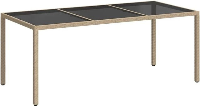 Furnicato Gartentisch aus Poly Rattan mit gehärtetem Glas in Beige und Schwarz, B/T/H: 190 x 90 x 75 cm - Bild 1