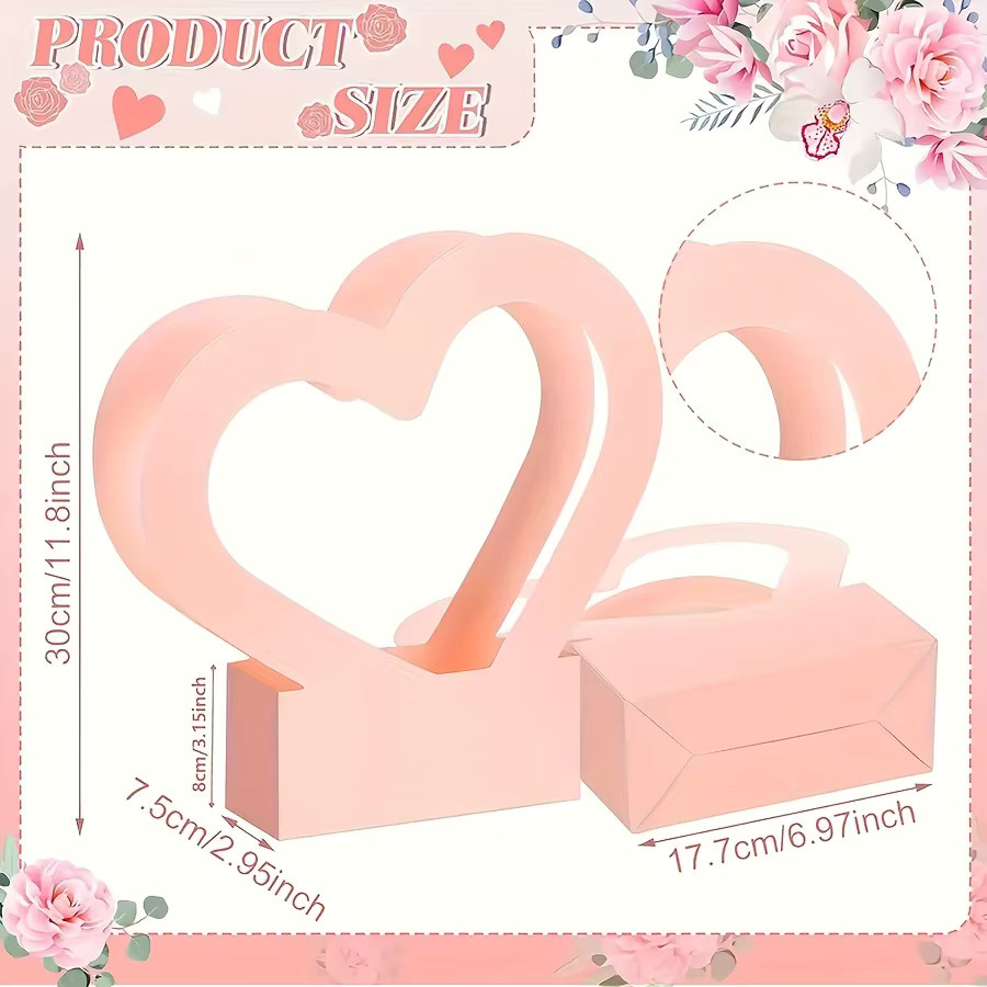 5 herzförmige Geschenkboxen aus Papier in Pink mit Fenster und Papiergriff für Hochzeiten und Brautpartys - Bild 2