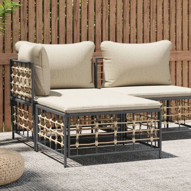 Vidaxl Gartenfußhocker aus Polyrattan in Grau mit beiger Polsterung - Bild 1