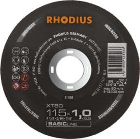 RHODIUS BASICline XT80 Extradünne Trennscheibe für Metall und Edelstahl, Schwarz, Durchmesser: 115 mm, Dicke: 1,0 mm, Bohrung: 22,23 mm - Bild 1