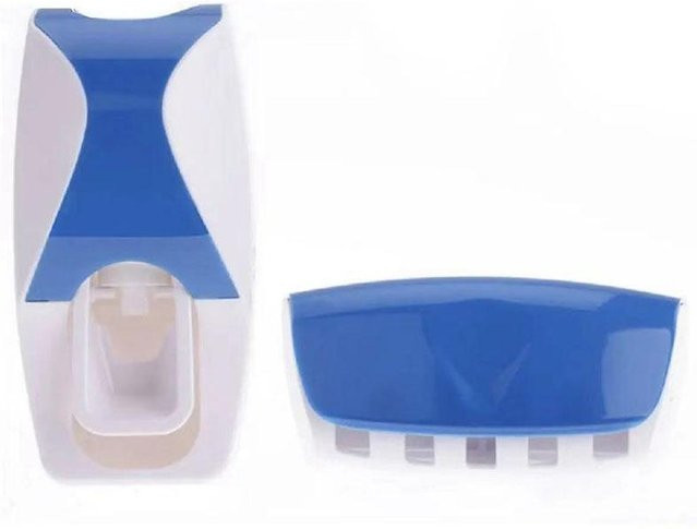 Yiran Furniture Wandmontiertes Zahnbürsten- und Zahnpasta-Halter-Set mit automatischem Spender und Becher in Blau - Bild 1