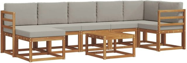 vidaXL Outdoor-Sofagarnitur aus Akazienholz in L-Form mit 8-teiligem Set, Farbe: Natur und Grau - Bild 1