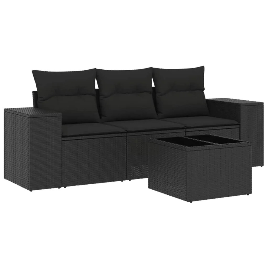 vidaXL 4-teilige Garten-Sofagarnitur aus Poly-Rattan mit Kissen in Schwarz - Bild 2