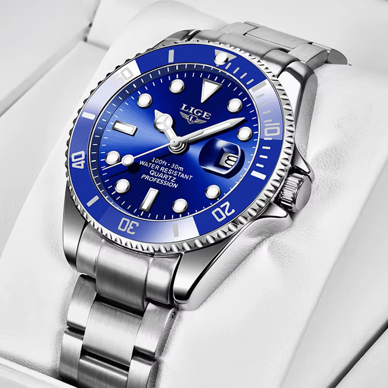 LIGE Armbanduhr Quarz, Edelstahl, Blau, Herren - Bild 6