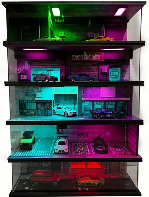 GSF Cyberpunk Auto-Parkplatz-Miniaturen, Diorama, Maßstab 1:64, LED-beleuchtet - Bild 1