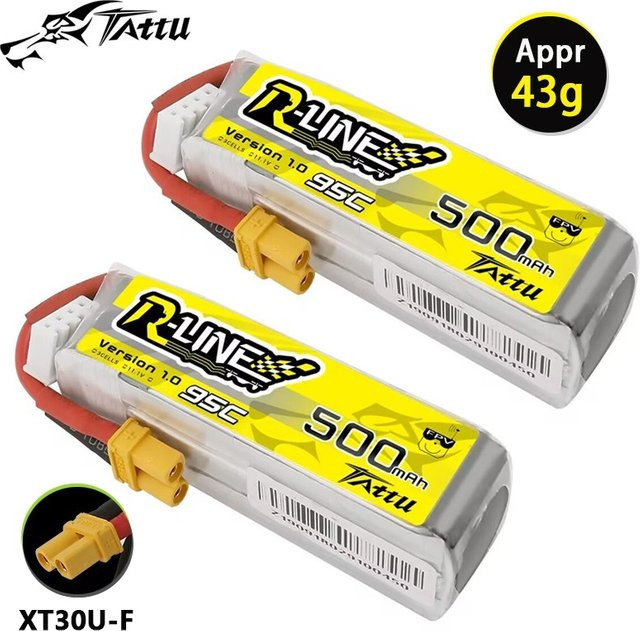 Tattu R-Line 1.0 LiPo Batterie 500mAh 11,1V 95C mit XT30 Stecker für FPV Renn Drohnen und Quadcopter - Bild 1