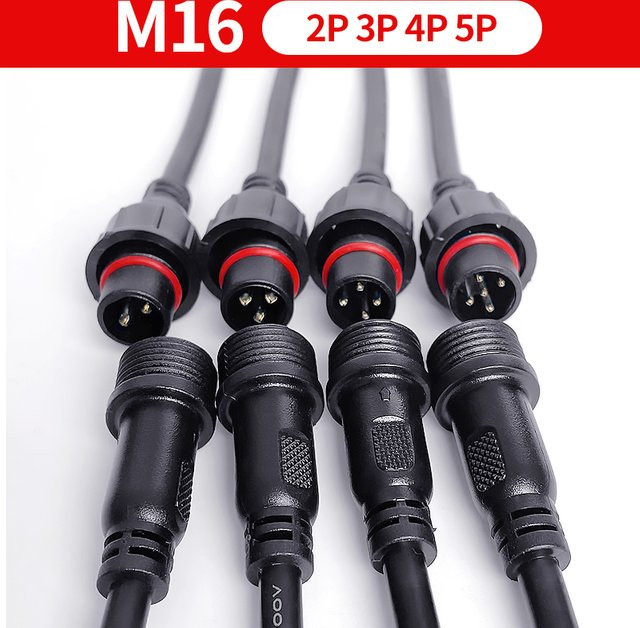 M16 IP65 wasserdichte Kabelstecker Set für LED-Streifen mit 2 3 4 oder 5 Pin Auswahl, männlich und weiblich, Farbe: Schwarz, Außendurchmesser: 22 mm, Kabeldurchmesser: 6 mm - Bild 1