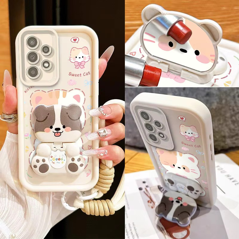 Silikon Handyhülle mit Glückliche Katze Sky Auge Design und Lanyard für Samsung A13 A15 A14 A12 A06 A04S A03 A03S A02 White - Bild 2