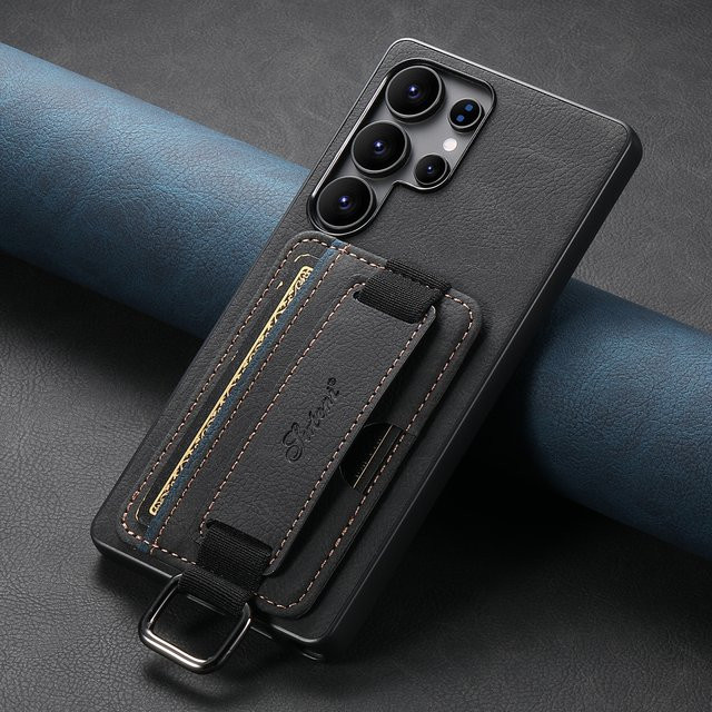 SUTENI PU Leder Handyhülle mit Handgelenk-Strap, Ring, Schnalle und Kartenhalter für Samsung Galaxy S26 Ultra, S25 Plus, S24, S23, S22 und Note 20 in Schwarz oder Braun - Bild 1