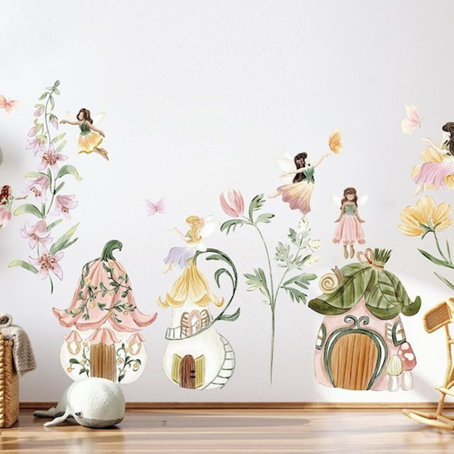 Duruibom Aquarell Fee und Blumen Wandaufkleber in Multicolour für Kinderzimmer und Schlafzimmer - Bild 1