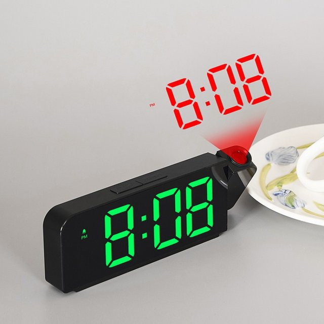 NOCCLILI Projektionswecker mit LED-Digitalanzeige, Temperatur und Datum, USB-betrieben, Schwarz/Grün - Bild 1