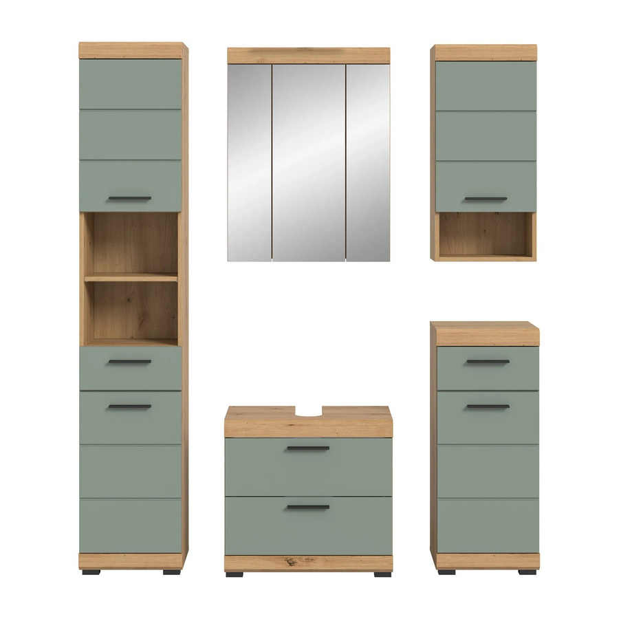 5-teilige Badkombination Xonox in Eiche Artisan Nachbildung und Salbei Grün, modern mit FSC-Zertifizierung, B/H/T: 164 x 191 x 34 cm - Bild 2