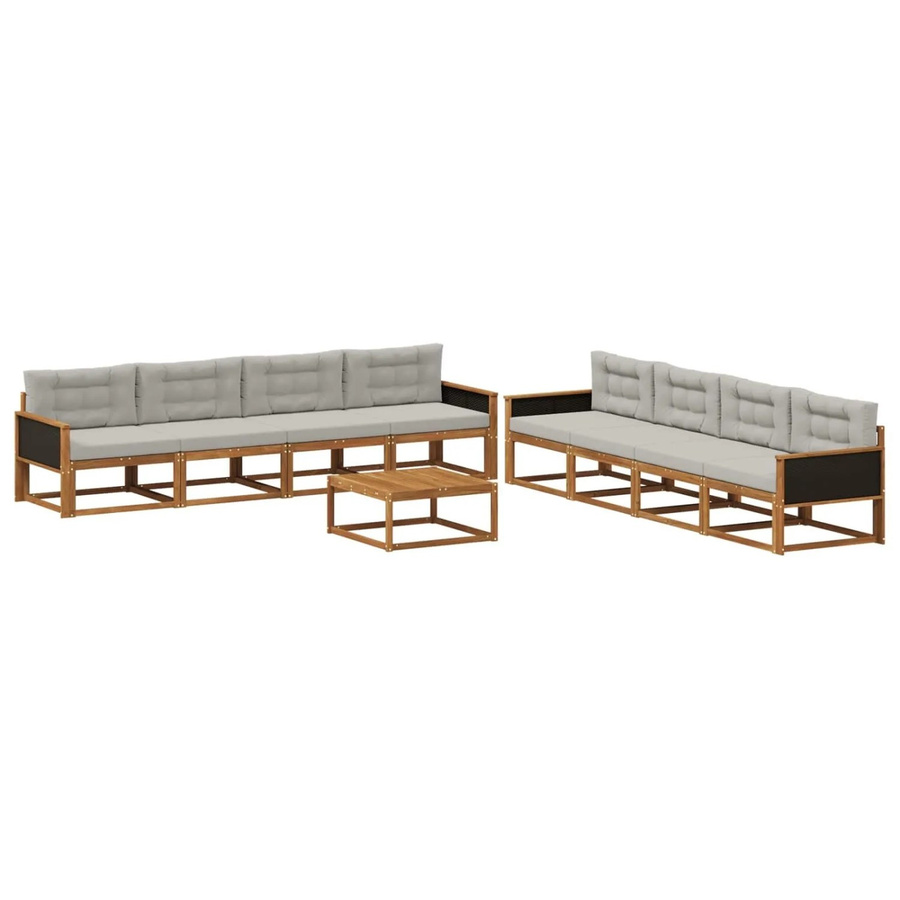 vidaXL Outdoor-Sofagarnitur L-Form aus massivem Akazienholz mit Kissen in Hellgrau - Bild 2