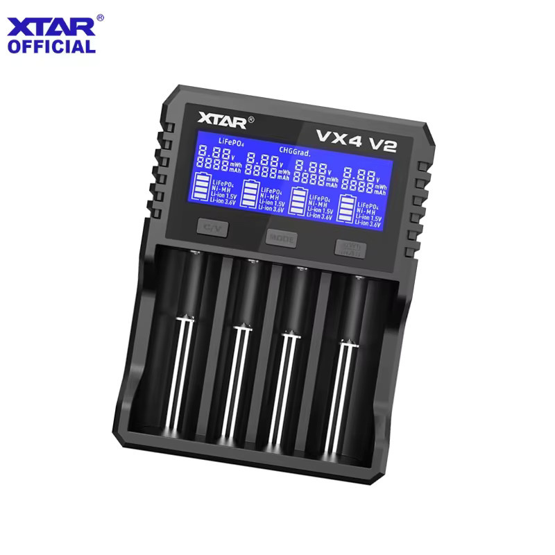 XTAR VX4 V2 Intelligent 4-Slot-Akkuladegerät in Schwarz mit umschaltbarem Ladestrom für 18650 und 21700 Lithium-Akkus - Bild 2
