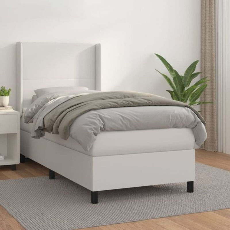 vidaxl Boxspringbett mit Matratze aus Kunstleder in Weiß, B/T/H: 90 x 190 cm - Bild 1