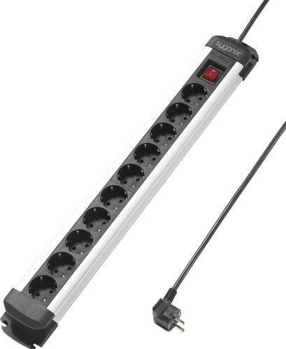 Sygonix Steckdosenleiste SY-4538266 mit Schalter, 10-fach, Schwarz-Silber, mit Schutzkontakt - Bild 1