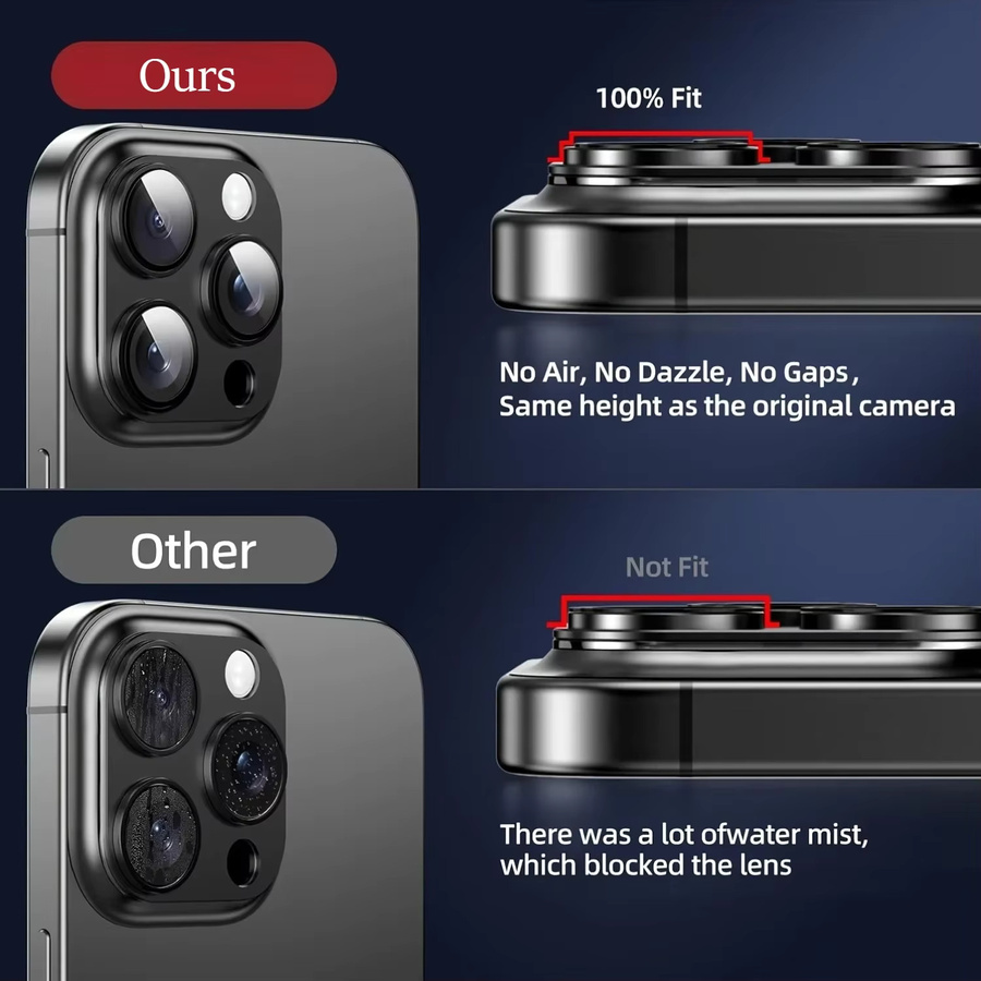 Metallring Kameraobjektiv-Displayschutz aus gehärtetem Glas in Schwarz, kompatibel mit iPhone 16, 15 und 14 - Bild 2